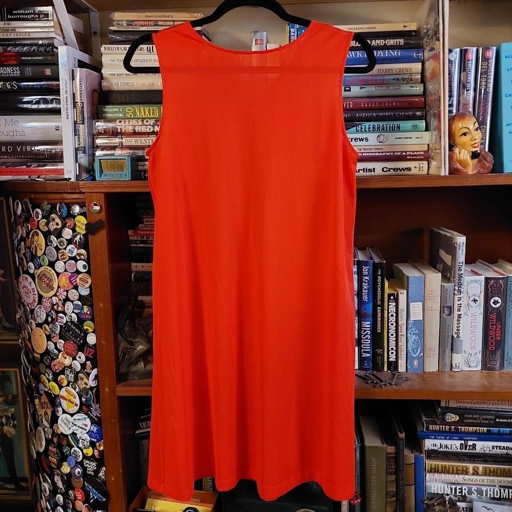 Vintage bright coral almost red 2-piece slip set with mini dress and over coat. - Picture 4 of 8